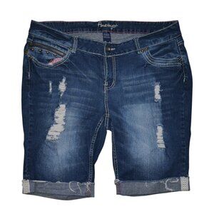 Amethyst Bermuda Jean Shorts Womens Size 16 Distressed Denim Dark Wash NWT